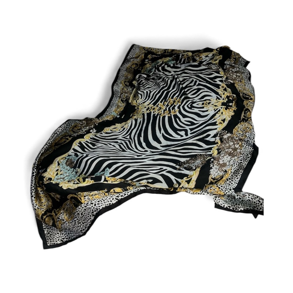 Zebra Print Scarf with Gold Accents | Luxury Silk-Feel Wrap